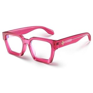 Blue Light Blocking Glasses Rectangle Chic Preppy Look Pink Frame Eyeglasses